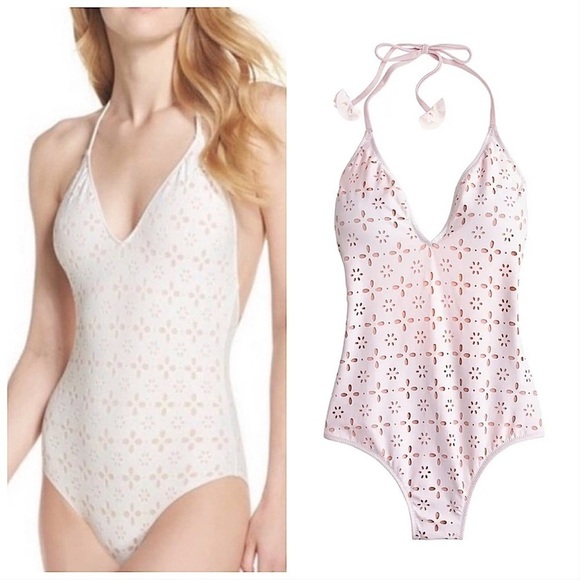J. Crew Halter Laser Cut Eyelet One Piece Swimsuit sz. 2 - Picture 1 of 10